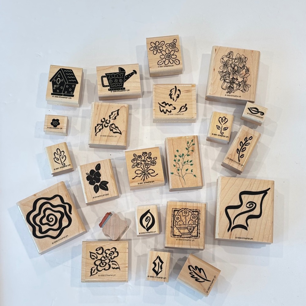 Stampin Up Rubber Stampede Wood Stamp Lot Floral Nature Vintage